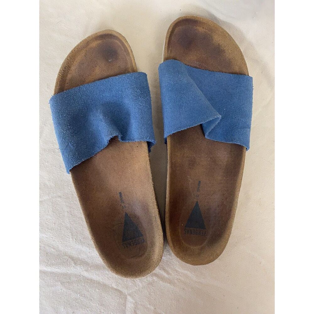 VERBENAS Blue Suede Sandal Leather Sole Made in Spain size 39 US 8